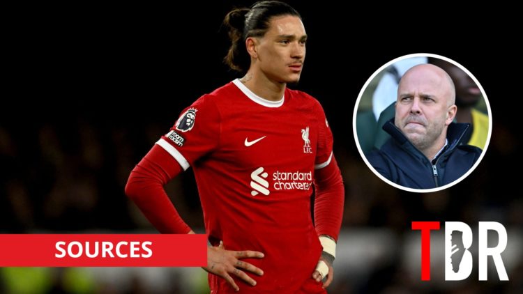 Liverpool striker Darwin Nunez with inset of Arne Slot