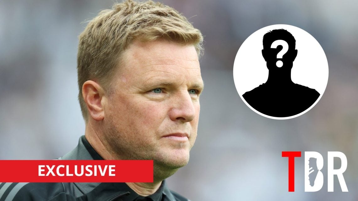 Newcastle United manager Eddie Howe with inset of mystery silhouette