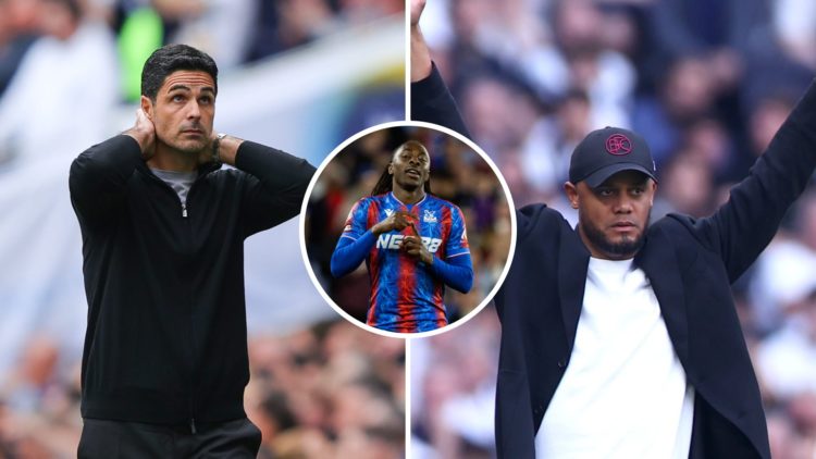 Split image of Arsenal manager Mikel Arteta (left) looking dejected and Bayern Munich manager Vincent Kompany (right) during Bundesliga match. Inse...