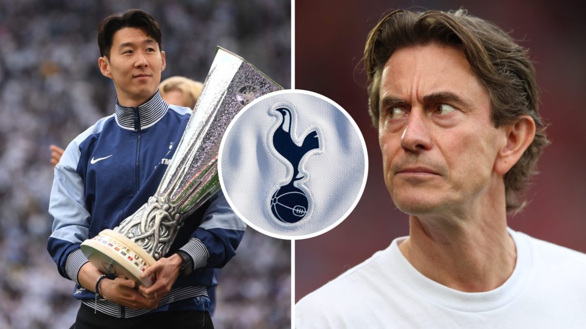Split image of Tottenham Hotspur captain Son Heung-min (left) with the Europa League trophy and Thomas Frank (right) ahead of Premier League match....