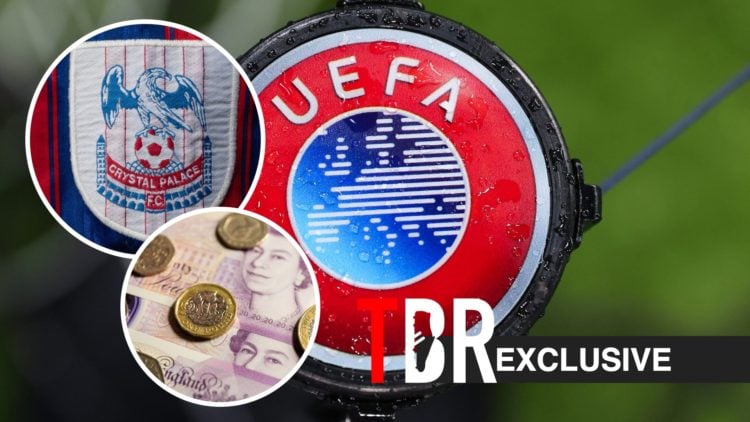 UEFA logo, Crystal Palace badge, English money, TBR logo and exclusive tag inset