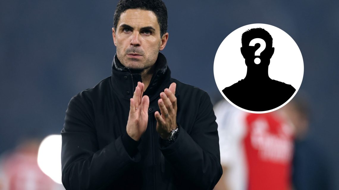 Arsenal manager Mikel Arteta with inset of mystery silhouette