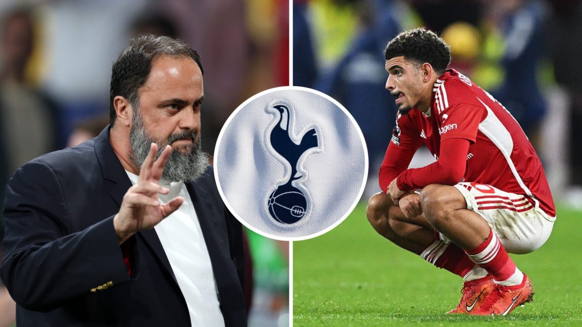Split image of Nottingham Forest owner Evangelos Marinakis (left) ahead of a Premier League match and Morgan Gibbs-White (right) looks dejected aft...