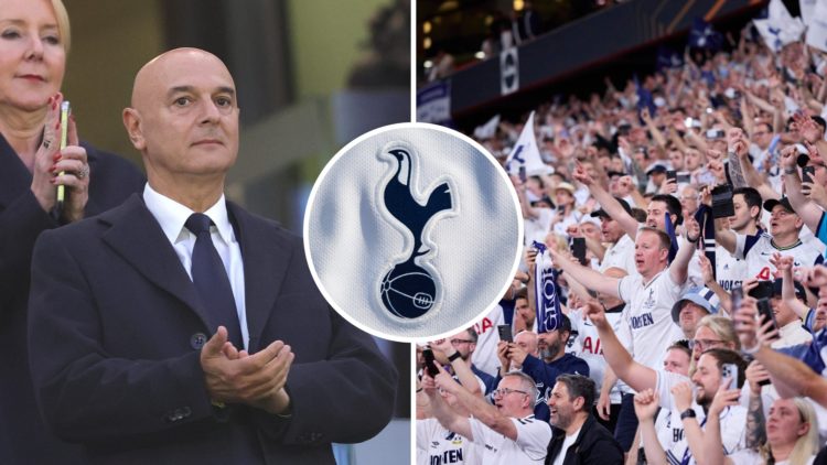 Split image of Tottenham Hotspur chairman Daniel Levy (left) ahead of Premier League match and Spurs fans (right) at the San Mames Stadium for the ...
