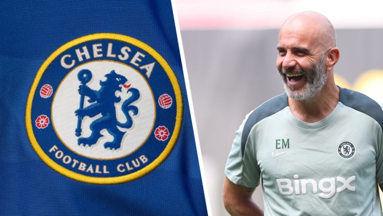 Chelsea club badge. Enzo Maresca during training ahead of the FIFA Club World Cup 2025 Final between Chelsea and PSG.