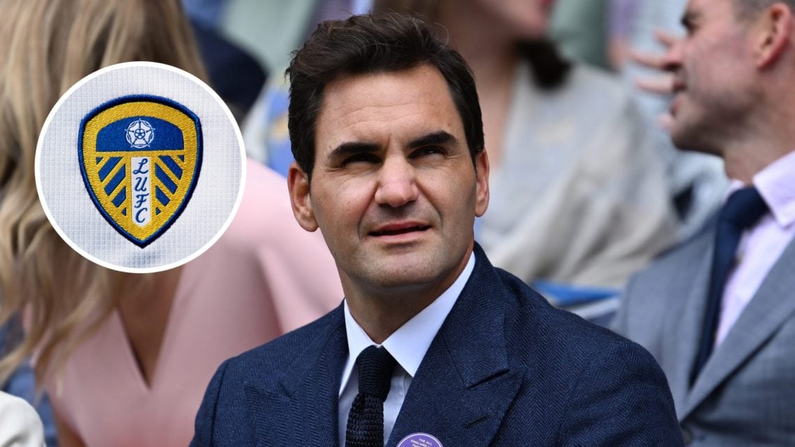 Tennis legend Roger Federer with inset of Leeds United badge