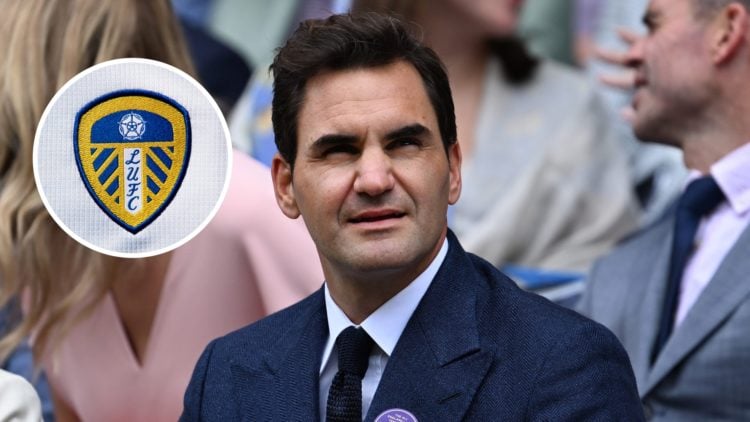 Tennis legend Roger Federer with inset of Leeds United badge