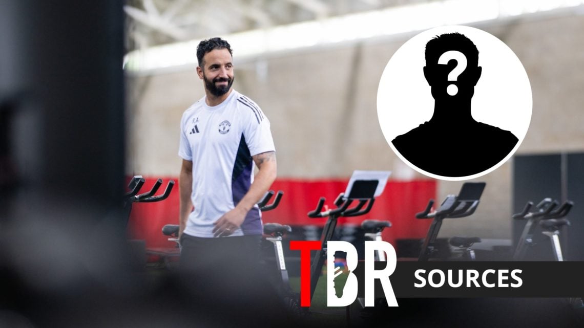 Manchester United manager Ruben Amorim with inset of mystery silhouette