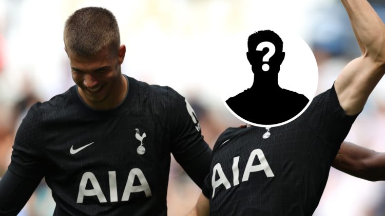 Tottenham Hotspur defender Luka Vuskovic celebrates after getting his first assist. Inset of a mystery player.