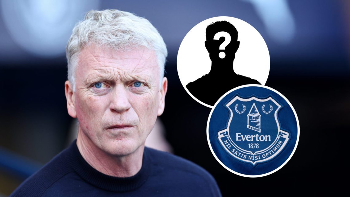 Everton manager David Moyes with inset of Everton badge