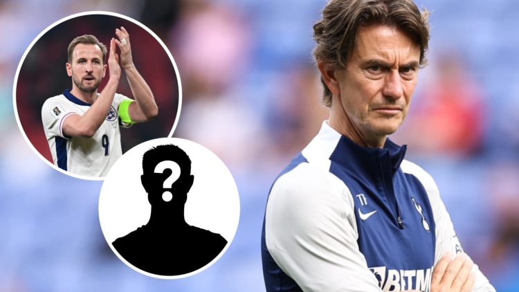 Tottenham boss Thomas Frank alongside an inset of Harry Kane.