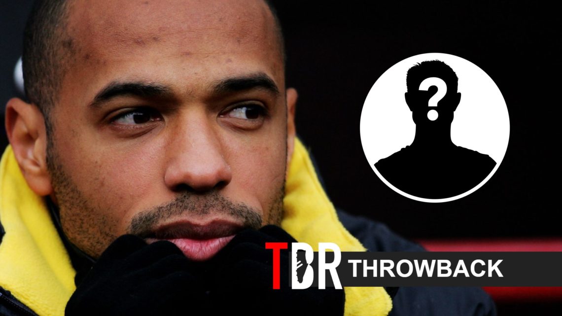 Thierry Henry of Arsenal looks on (left) and mystery player inset (right)