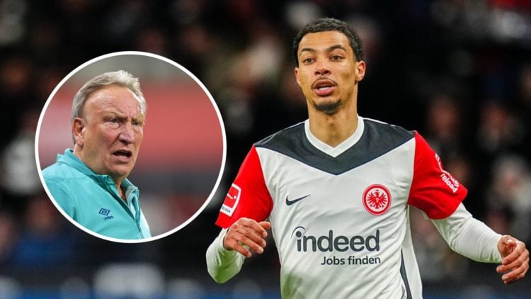 Hugo Ekitike during a match for Eintracht Frankfurt. Inset, Neil Warnock.