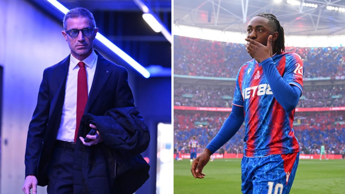 Split image of Arsenal's sporting director Andrea Berta (L) and Crystal Palace forward Eberechi Eze (R) during FA Cup final.