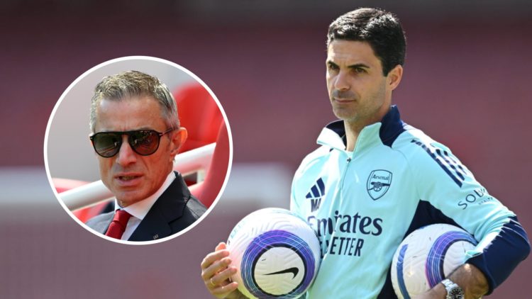 Arsenal boss Mikel Arteta alongside an inset of sporting director Andrea Berta.