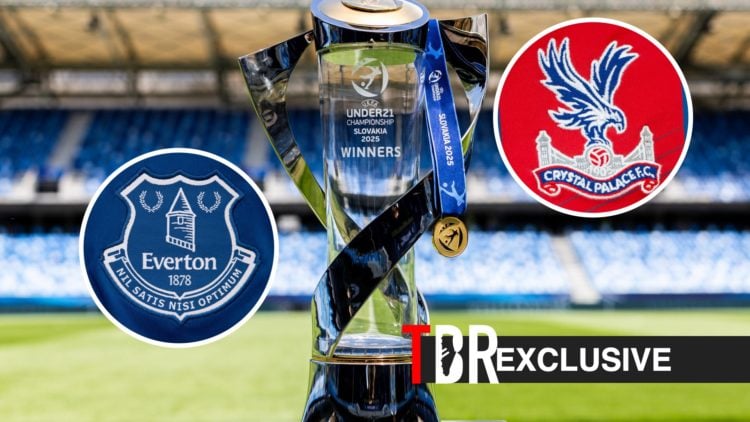 UEFA Euro U21 trophy, Crystal Palace badge, Everton badge, TBR logo and exclusive tag inset
