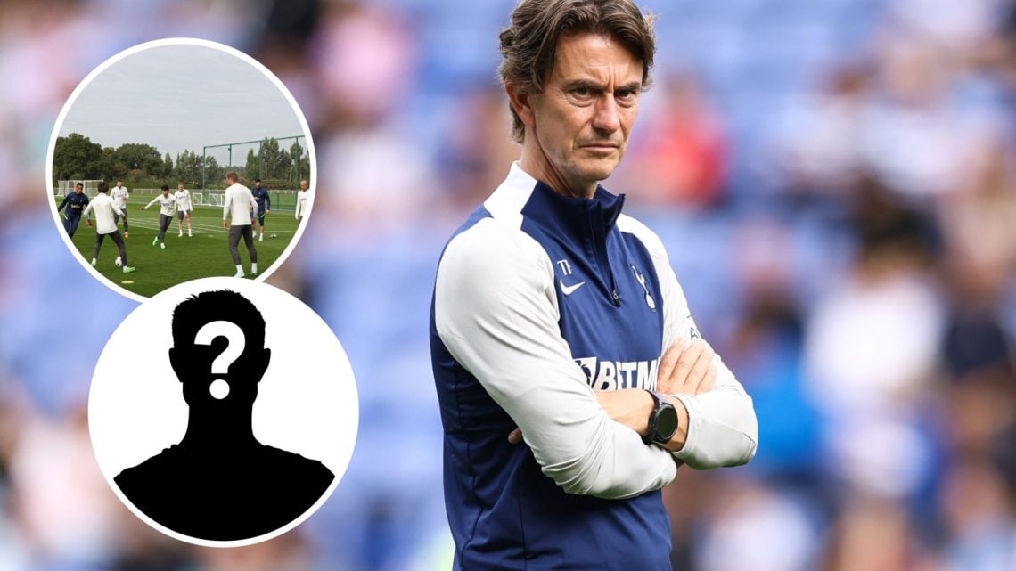 Tottenham Hotspur manager Thomas Frank ahead of friendly against Reading. Inset of Tottenham training session and a mystery player.