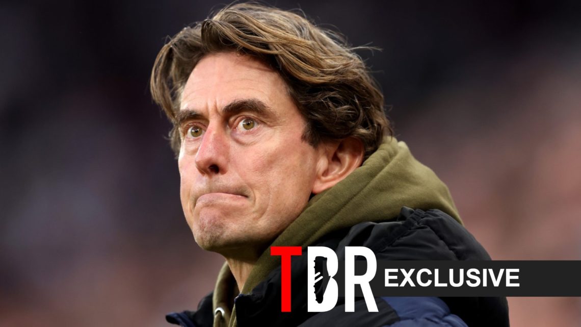 Image of Thomas Frank looking on during a game, overlaid a TBR Exclusive banner