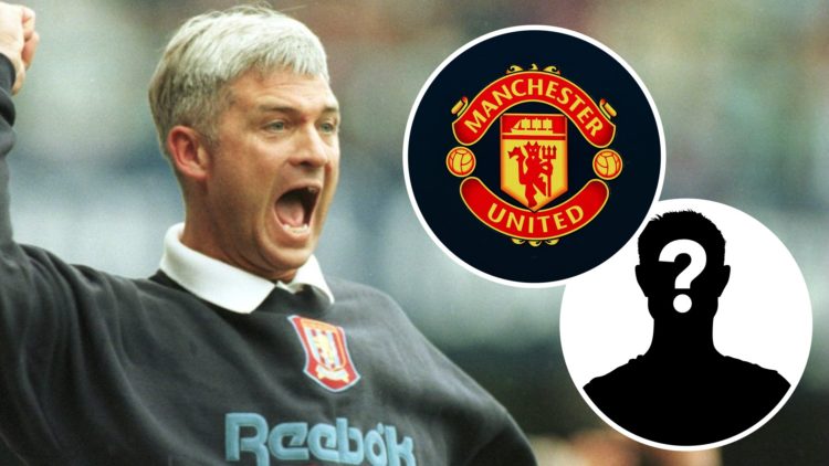 Brian Little and a Manchester United badge with a mystery overlay