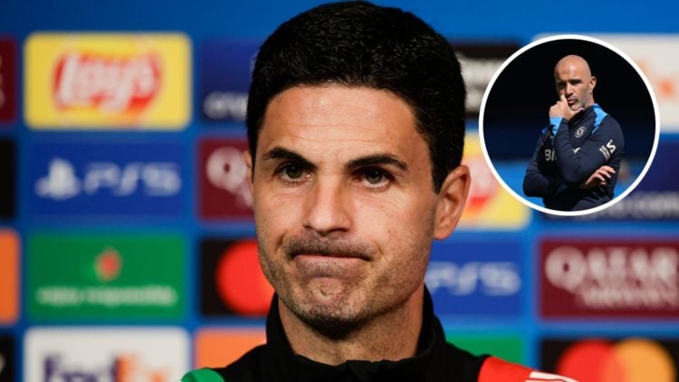 Arsenal manager Mikel Arteta with inset of Chelsea manager Enzo Maresca
