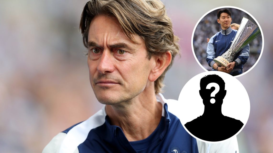 Tottenham Hotspur manager Thomas Frank ahead of pre-season friendly. Inset of Son Heung-min and a mystery player.
