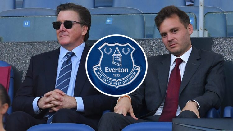 Dan Friedkin and Ryan Friedkin with inset of Everton badge