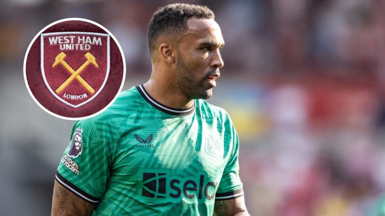 Callum Wilson with inset of West Ham United badge