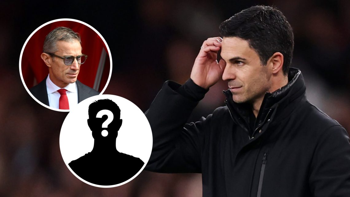 Mikel Arteta scratches his head at the Emirates. Inset, Arsenal sporting director Andrea Berta.