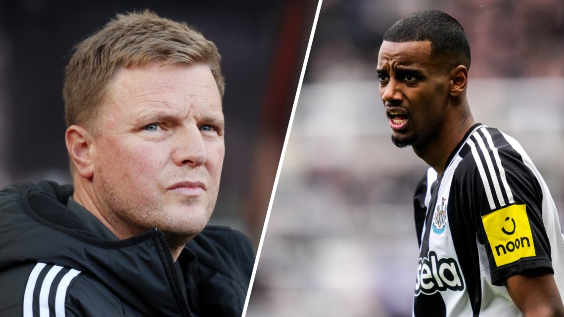 Split image of (L) Eddie Howe and (R) Alexander Isak both looking on during a Newcastle United game
