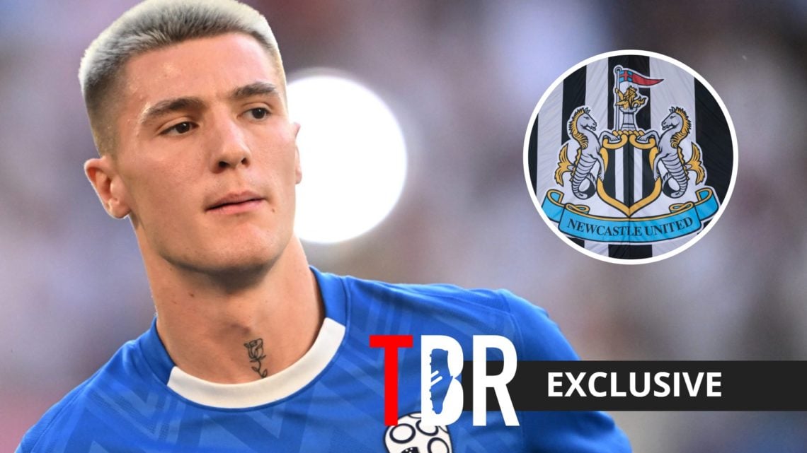 Newcastle United target Benjamin Sesko with inset of Newcastle badge