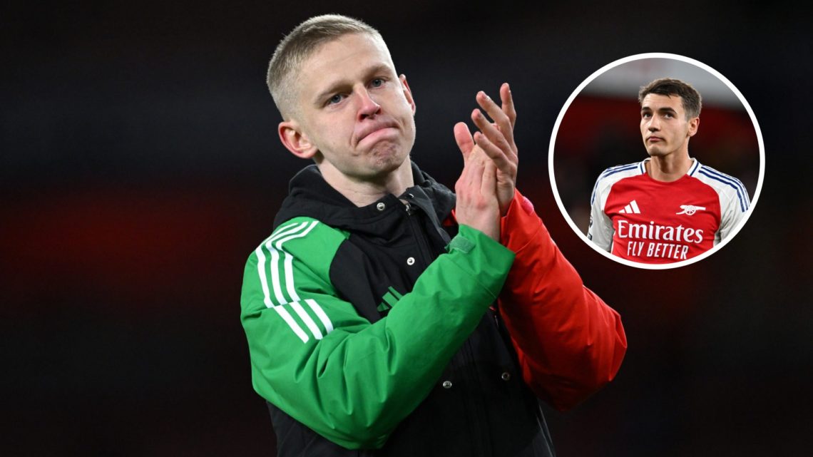 Arsenal defender Oleksandr Zinchenko with inset of Arsenal teammate Jakub Kiwior