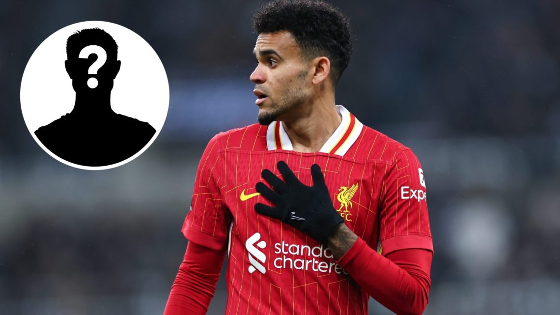 Liverpool winger Luis Diaz with inset of mystery silhouette