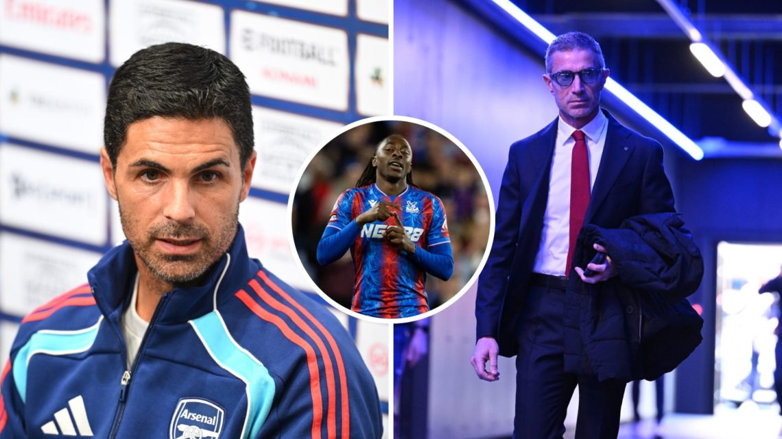 Split image of Arsenal manager Mikel Arteta (L) during press conference and Arsenal sporting director Andrea Berta (R) arriving at the Emirates Sta...