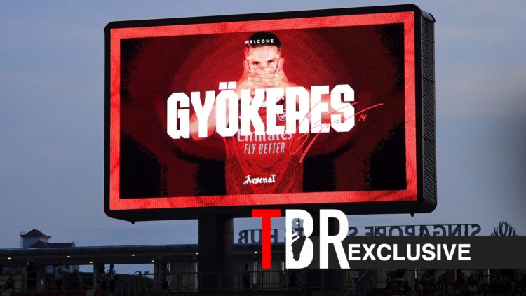 Arsenal present Viktor Gyokeres on the big screen, TBR logo and exclusive tag inset
