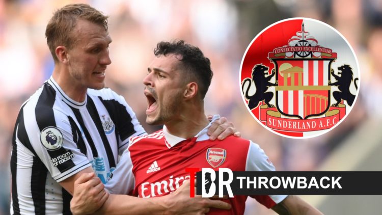 Dan Burn and Granit Xhaka fight (left)l, Sunderland badge (right)