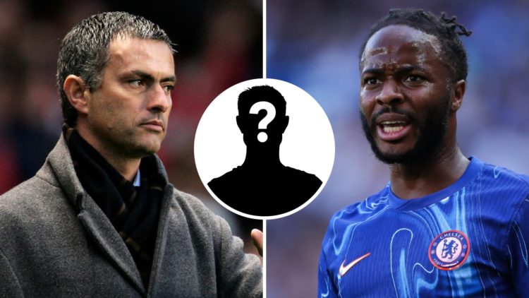 Jose Mourinho of Chelsea (left) and Raheem Sterling of Chelsea looks on (right)