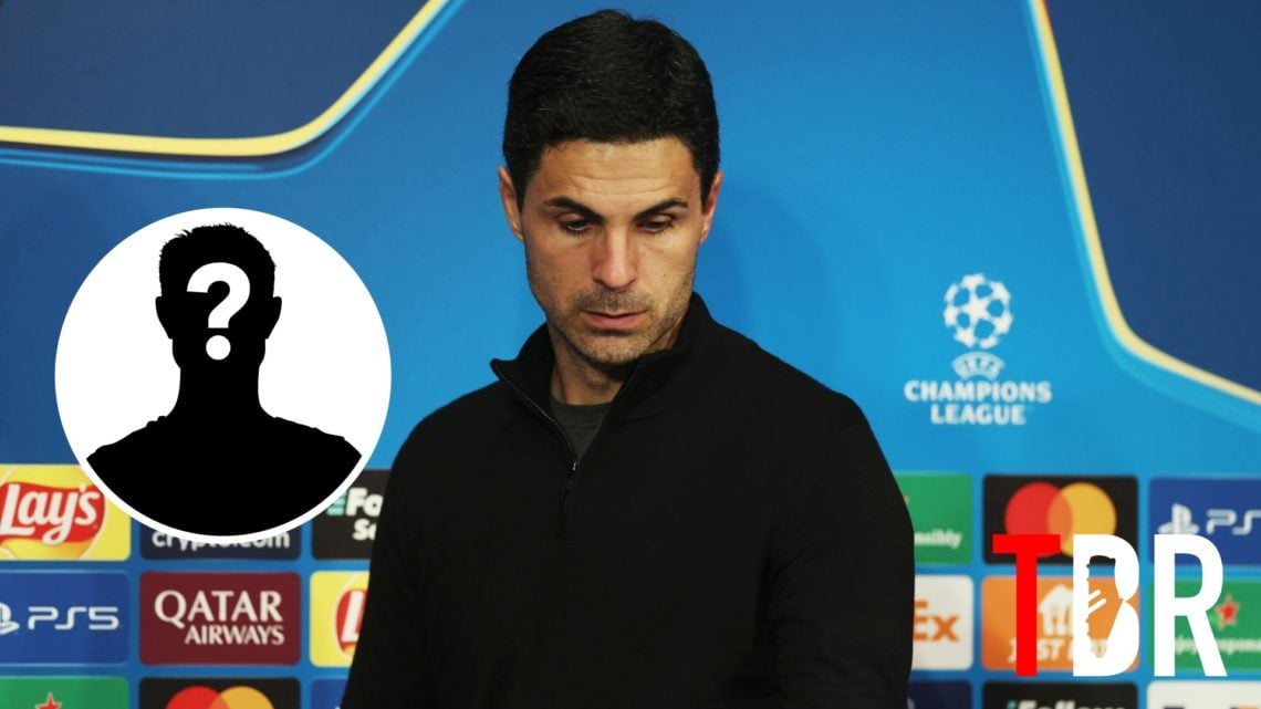 Arsenal manager Mikel Arteta with inset of mystery silhouette