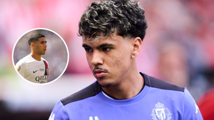 New Everton defender Adam Aznou with inset of PSG defender Achraf Hakimi