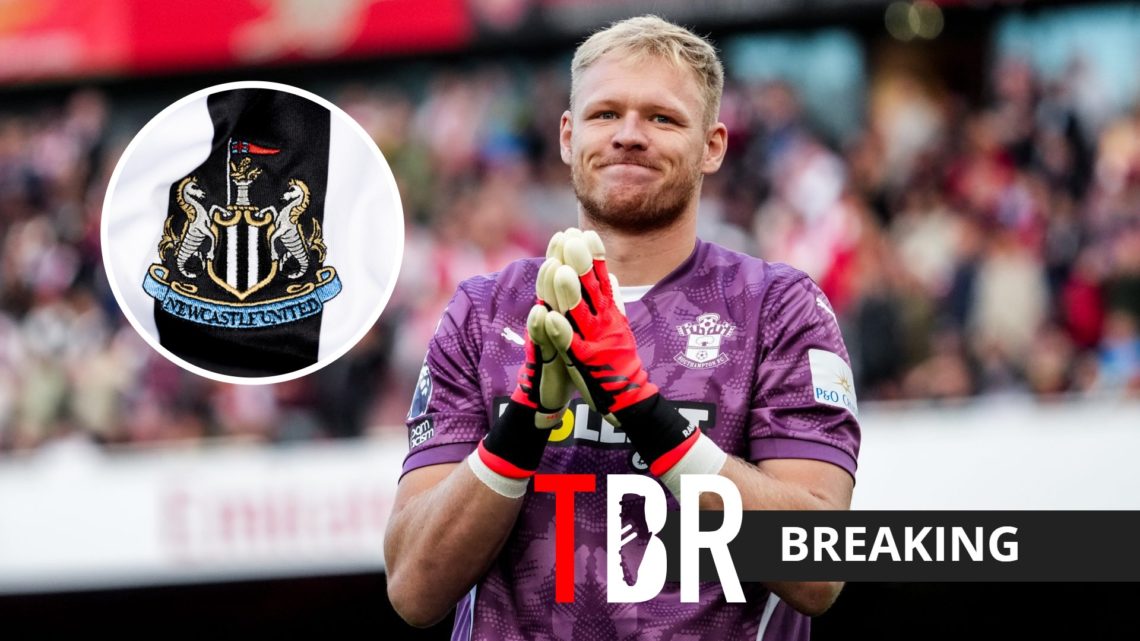 Southampton goalkeeper Aaron Ramsdale with inset of Newcastle badge