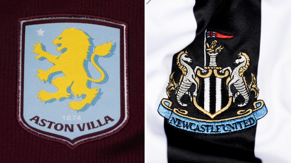 Split image of the Newcastle badge and the Aston Villa badge
