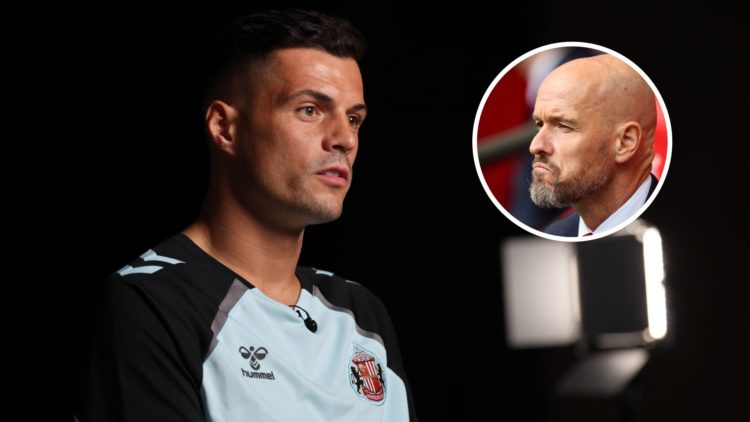 Sunderland midfielder Granit Xhaka with inset of Bayer Leverkusen manager Erik ten Hag