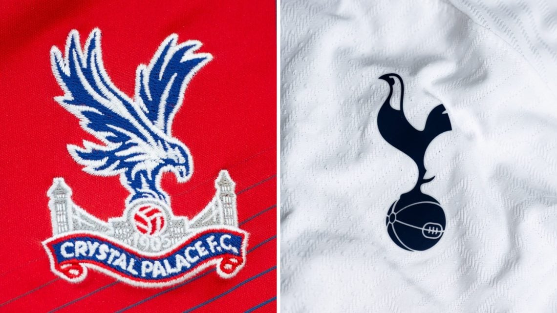 Split image of the Crystal Palace badge and the Tottenham badge