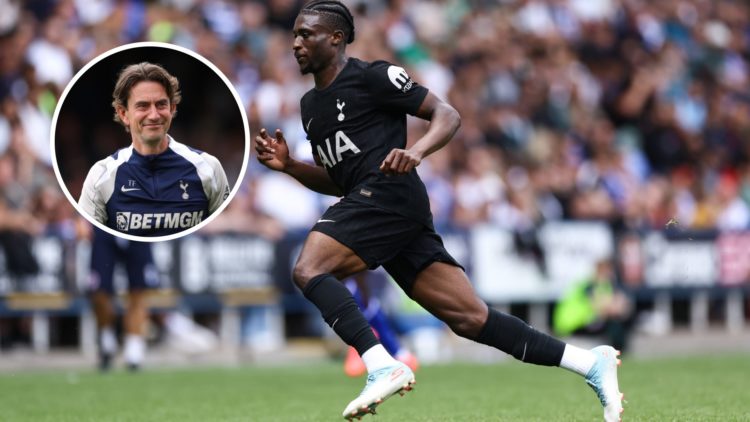 Tottenham Hotspur forward Mohammed Kudus with inset of Thomas Frank