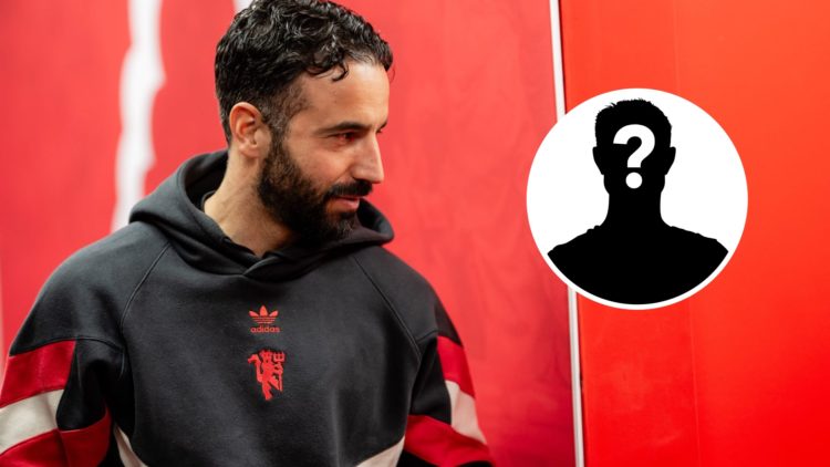 Manchester United manager Ruben Amorim with inset of mystery silhouette