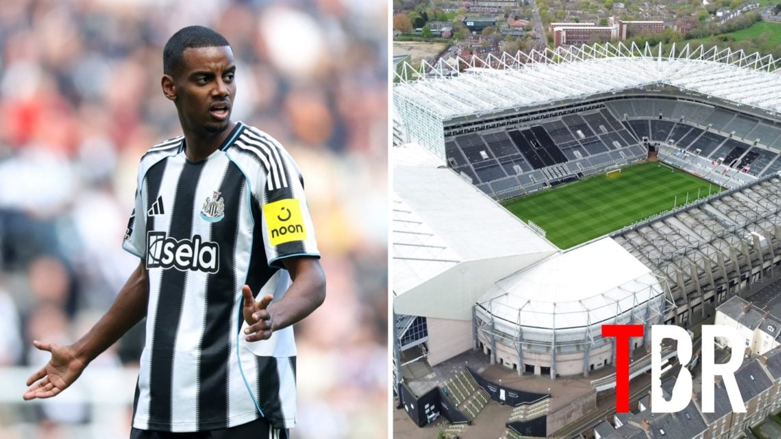 Split image of Newcastle United striker Alexander Isak and St James' Park stadium