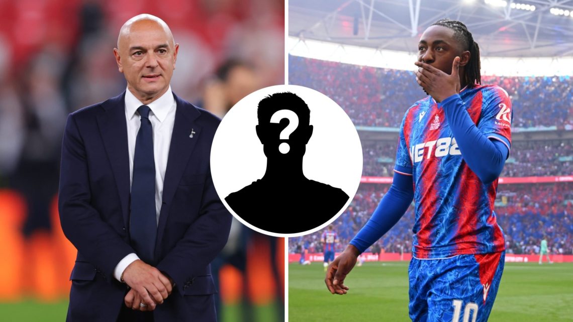 Split image of Tottenham Hotspur chairman Daniel Levy after the Europa League final (left) and Crystal Palace forward Eberechi Eze (right) before F...