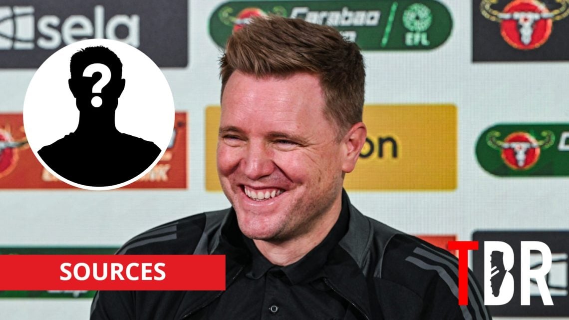 Newcastle United manager Eddie Howe with inset of mystery silhouette