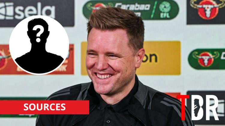 Newcastle United manager Eddie Howe with inset of mystery silhouette