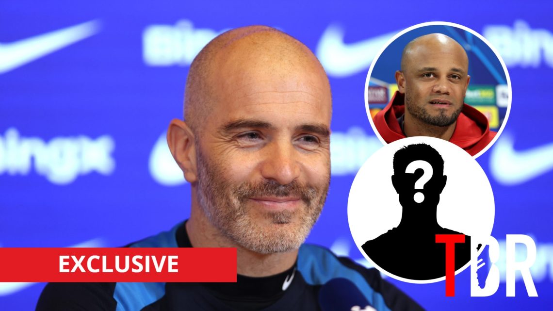 Chelsea manager Enzo Maresca with insets of Bayern Munich manager Vincent Kompany and a mystery silhouette