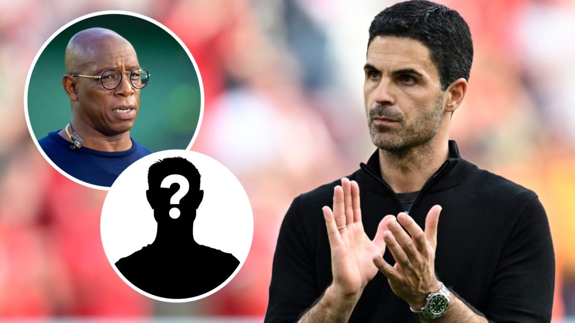 Mikel Arteta applauds Arsenal fans with an inset of Ian Wright.